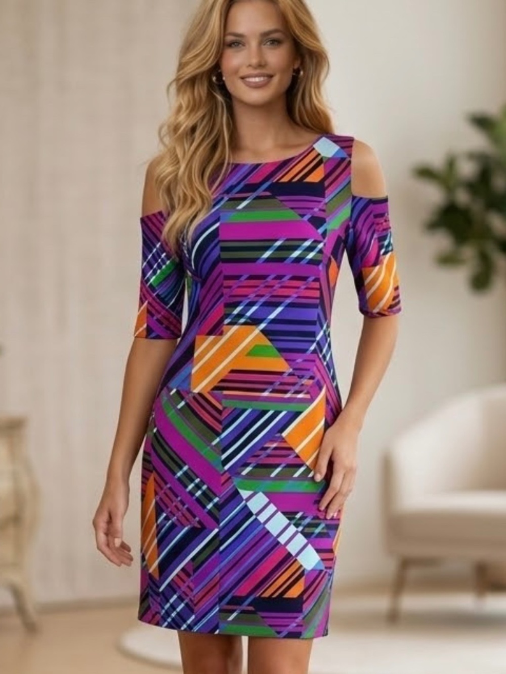 NWOT Jude Connally Natalie Cold Shoulder Colorful Abstract Print Dress Sz SMALL